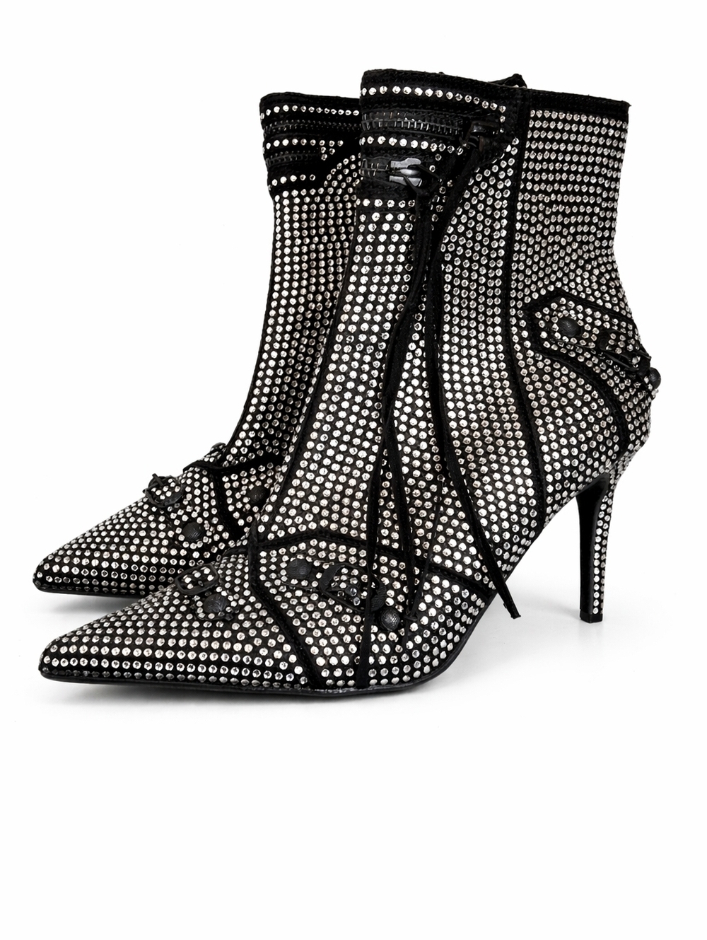 Rouge Rhinestone Pointed Toe  Ankle Boots Edgy Glam Stiletto Heels 10